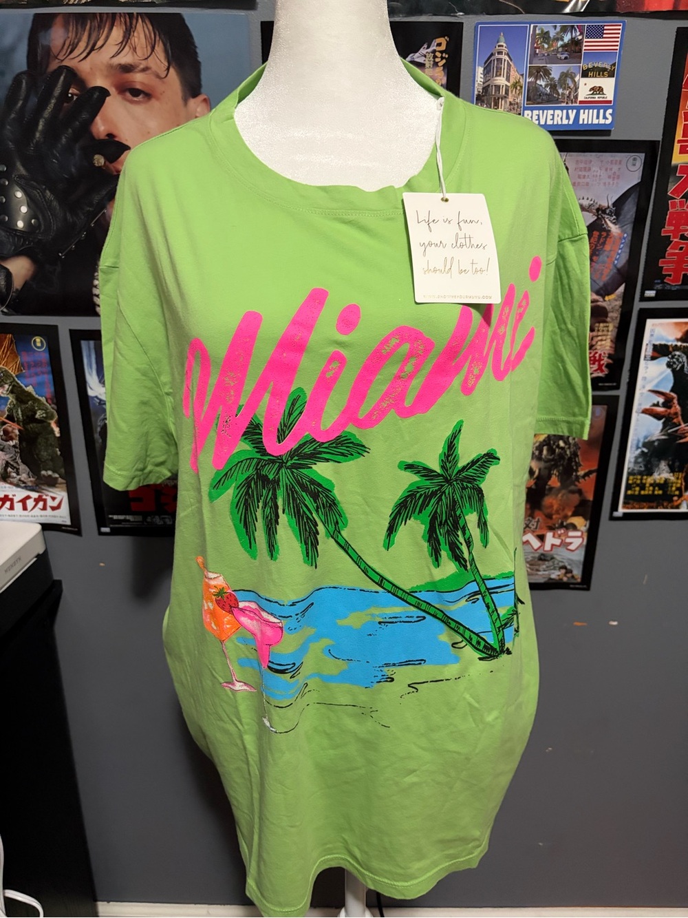 Show Me Your MuMu Lime Green Miami Graphic Tee with Pink Script